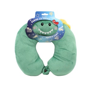 Pernă de călătorie, pentru copii, culoare verde, model dinozaur