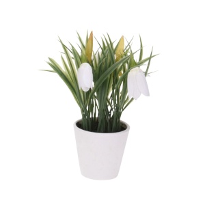 Plantă artificială cu Ghiocei decorativi 21 cm în ghiveci alb – decor interior modern
