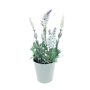 Plantă artificială în ghiveci, lavandă, dimensiuni 28x9 cm, culoare alb