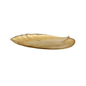 Platou din Sticlă cu Design Frunză – Ø28 cm | Decor Auriu Elegant