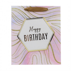 Punga cadou M hartie marble b-day pink - Img 1