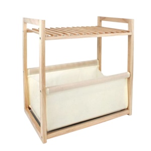 Raft de depozitare din lemn cu polița și coș textil 36x22x39 cm 