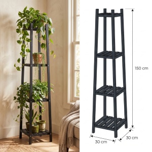 Raft din lemn pentru flori cu 4 polițe, culoare negru, 30x30x150 cm