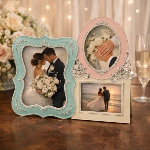 Ramă Foto Colaj AZAY 3 Poze, Multicolor Pastel, 9x13 cm + 8x9 cm + 8x6.5 cm, Ramă Foto Familie / Cuplu, Cadou Elegant, Cutie Cadou Inclusă