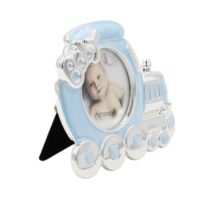Ramă Foto Copii AZAY Tip Trenuleț „Baby”, Albastru, 5x5 cm, 9.5x8 cm, Decor Cameră Bebeluș, Cadou Nou-Născut, Cutie Cadou Inclusă