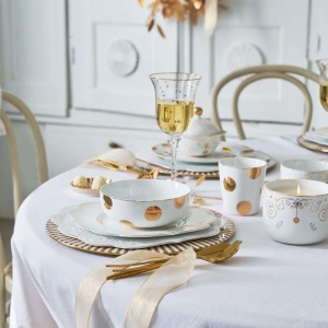 Set 2 boluri, din porțelan, Pip Studio, Dot Delight White-Gold, 15 cm, colecția Dot Delight