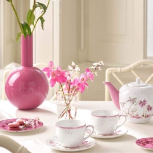 Set 2 căni cu farfurioare, din porțelan, Pip Studio, Dots Gold Pink, 280 ml, colecția Jolie