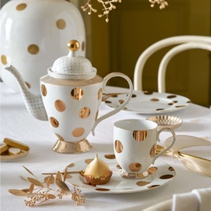 Set 2 căni din porțelan, Pip Studio, Dot Delight White-Gold, 350ml, colecția Dot Delight