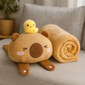 Set 2 în 1, pătură moale cu pernă Capybara, XL, 100x170 cm, eCarla, KOC19