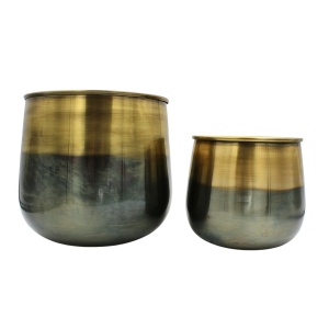 Set 2 Măști pentru Ghivece de Flori – Metal Auriu și Gri Fumuriu, 19 cm și 14 cm