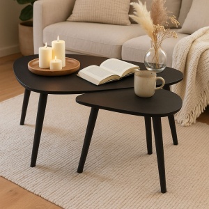 Set 2 Măsuțe de Cafea – Design Modern Negru – 80x40xH40 cm și 60x30xH35 cm, PRODUS RESIGILAT