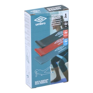 Set 3 benzi elastice fitness, Umbro®, niveluri diferite de rezistență, 30x7,6 cm