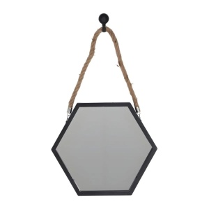 Set 3 oglinzi hexagonale decorative cu ramă neagră și agățătoare, 22x17x20 cm
