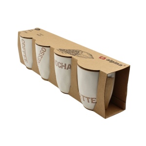 Set 4 căni pentru cafea, Alpina, Coffee - Espresso - Latte - Mocha, 280 ml