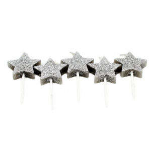 Set 5 lumânări Steluțe Argintii Glitter