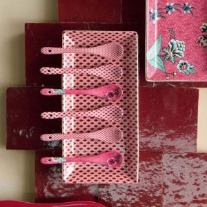 Set 6 lingurițe, din porțelan, Pip Studio, Dark Pink, 13 cm, colecția Flower Festival