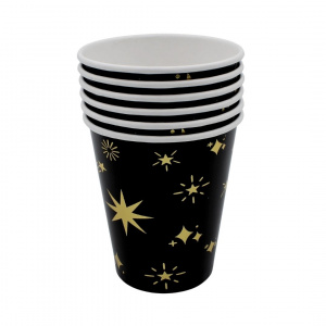 Set 6 pahare 260 ml negru-auriu stelute