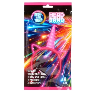 Set accesorii Glow in the Dark, pentru petrecere Halloween, bentiță unicorn și batoane fluorescente, 8 piese