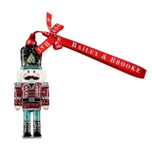 Set cadou Bailey & Brooke, 4 decorațiuni metalice de Crăciun, Ornamente premium cu turtă dulce, spiriduș, soldățel și căsuță