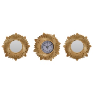 Set ceas de perete decorativ cu oglinzi, culoare auriu, model soare, design modern