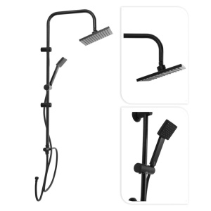 Set complet de duș negru, cu bară reglabilă, duș de mână și furtun flexibil