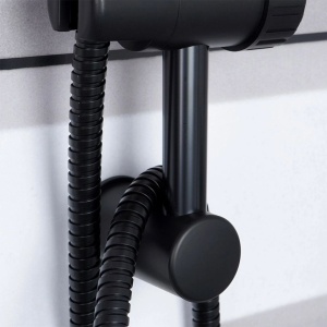 Set de duș complet, negru mat, cu pară de duș 3 funcții Ø11 cm, furtun inox 150 cm și bară reglabilă 60 cm