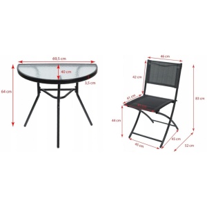 Set mobilier de grădină 3 piese Jumi – masă semicirculară cu blat din sticlă și 2 scaune pliabile