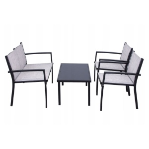 Set mobilier de grădină Jumi, canapea, 2 fotolii și măsuță de cafea, oțel și textilenă, gri