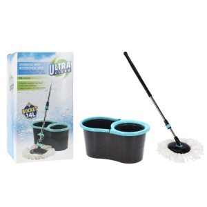 Set mop rotativ cu găleată 14 L, Ultra Clean, sistem Spin, mop din poliester și inox 110 cm, turcoaz/negru