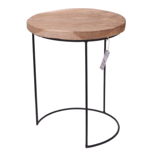 Set 3 măsuțe rotunde, decorative, Home&Styling Collection, lemn de tec și metal