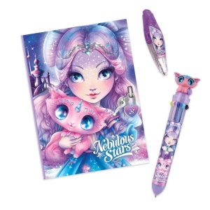 Set papetărie Nebulous Stars – 216 piese, kit creativ fete 7 ani, cu jurnal secret, stickere, accesorii și rechizite
