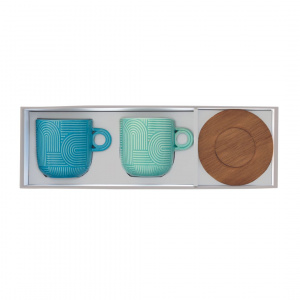 Set porțelan 2 căni 250ml și farfurii acacia turcoaz/albastru - Img 2