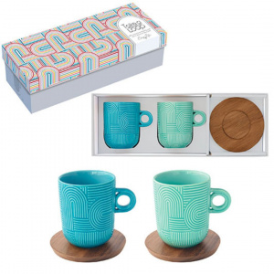Set porțelan 2 căni 350ml și farfurii acacia turcoaz/albastru - Img 3