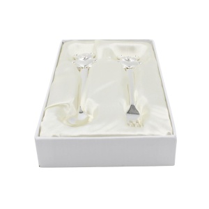 Set tacâmuri copii AZAY ursuleț albastru, linguriță și furculiță, cutie cadou elegantă cu tissue paper, 14.5 cm