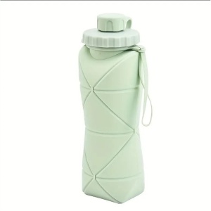 Sticlă apă pliabilă, Ecarla, silicon, 600ml, verde, fără BPA, ușor de transportat