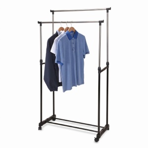 Suport dublu pentru umerașe, reglabil pe înălțime, cu roți, 80x42x90-160 cm