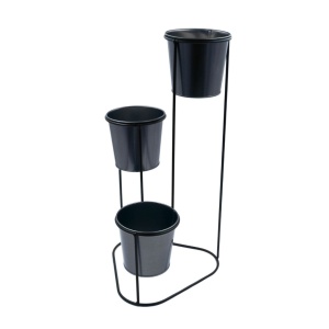 Suport pentru flori, din metal, negru, 3 ghivece, 24x22x47 cm