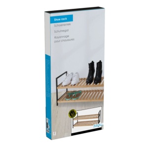 Suport pentru încălțăminte – Storage Solutions | 2 rafturi, lemn & metal, 70x30x32 cm, negru/maro