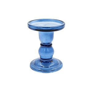 Suport pentru lumânare, tip sfeșnic, din sticlă albastră, cu design clasic, 11x8.5 cm, Arti Casa