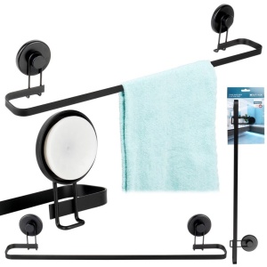 Suport pentru prosoape, Bathroom Solutions, prindere cu ventuză, negru mat, 60x8.5x10 cm