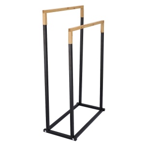 Suport prosoape Jumi, pe două rânduri, metal și bambus, negru și maro, 76x45x22 cm