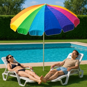 Umbrelă de plajă multicoloră, Jumi, model curcubeu, rezistentă UV, 220 cm