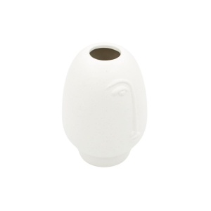 Vază decorativă, ceramică, culoarea alb mat, design abstract față umană, 17x12 cm, Arti Casa