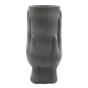Vază decorativă, din ceramică, gri antracit – design artistic cu față stilizată și finisaj mat, 23x11x10 cm