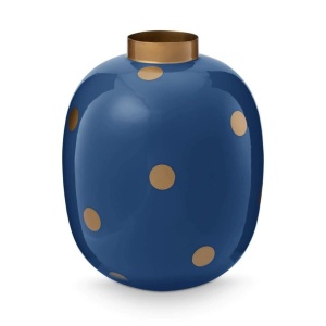 Vaza decorativă, din metal, Pip Studio, Dots Navy/Gold, 32 cm, colecția Dot Delight