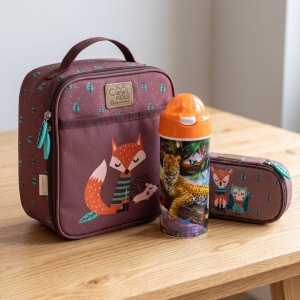 🦊 "Lunch Time – Forest Friends" Set 🦉 | Insulated bag, pencil case, and water bottle