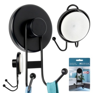 Agățătoare pentru prosop, Bathroom Solutions, prindere cu ventuză, negru mat, max 3.5 kg, 7x5.5x12 cm
