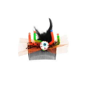 Agrafă pentru Halloween, model ochi cu fundiță portocalie, 8 cm
