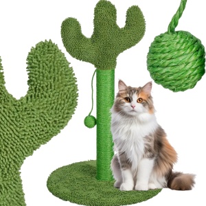 Ansamblu de joacă și stâlp sisal pentru pisici, Jumi, model cactus verde, 43 cm