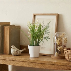 Artificial Lily of the Valley plant in a white pot, 21 cm – modern interior decor